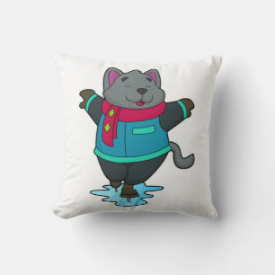 Dog at Ice skating with Ice skates & Scarf Cushion