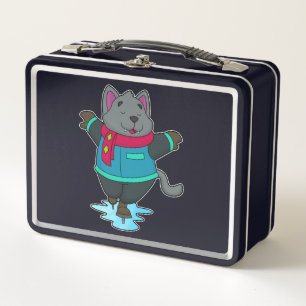 Dog at Ice skating with Ice skates & Scarf Metal Lunch Box