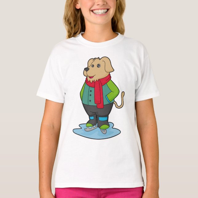 Dog at Ice skating with Ice skates T-Shirt (Front)