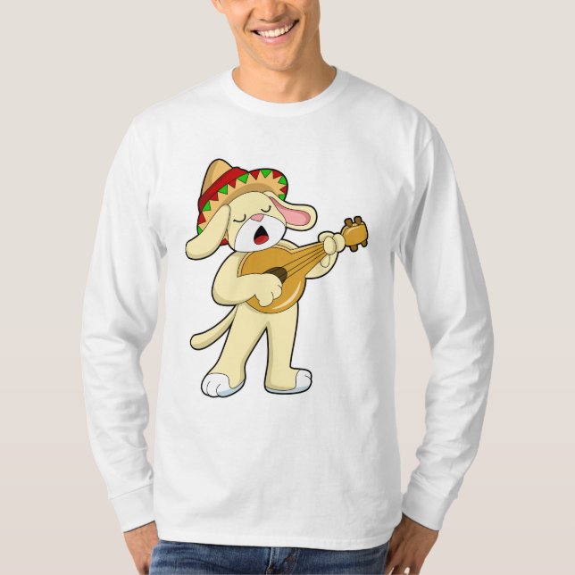 Dog at Music with Guitar T-Shirt (Front)