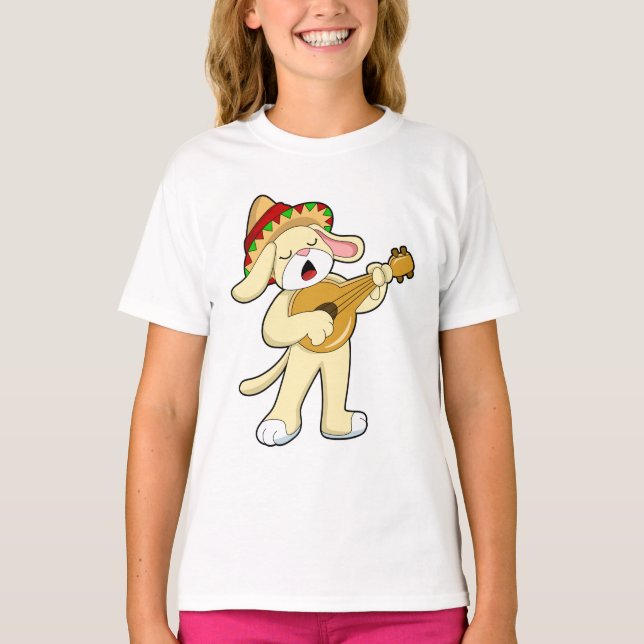 Dog at Music with Guitar T-Shirt (Front)