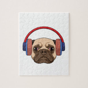Dog at Music with Headphone Jigsaw Puzzle
