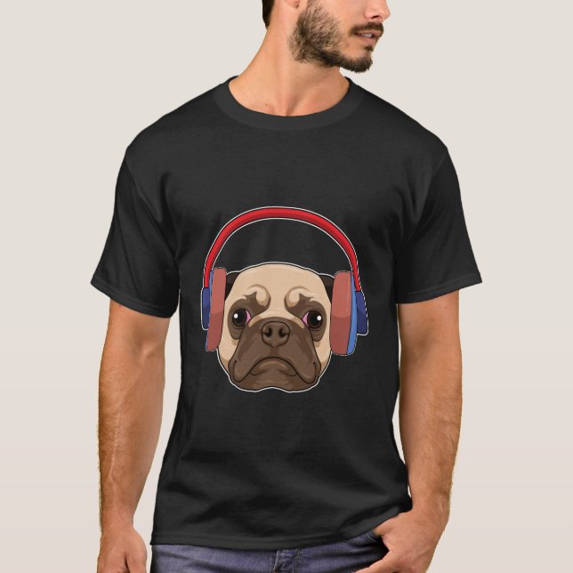 Dog at Music with Headphone T-Shirt (Front)