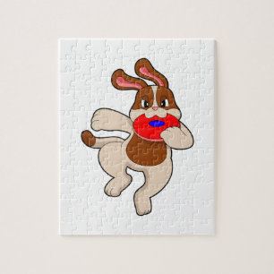 Dog at Playing Jigsaw Puzzle