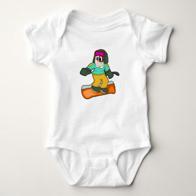 Dog at Snowboard Sports Baby Bodysuit (Front)