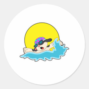 Dog at Swimming with Swim goggles Classic Round Sticker