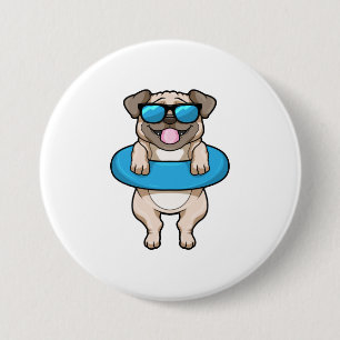 Dog at Swimming with Swim ring 7.5 Cm Round Badge