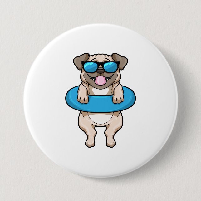 Dog at Swimming with Swim ring 7.5 Cm Round Badge (Front)