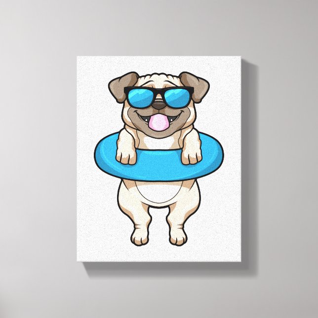 Dog at Swimming with Swim ring Canvas Print (Front)
