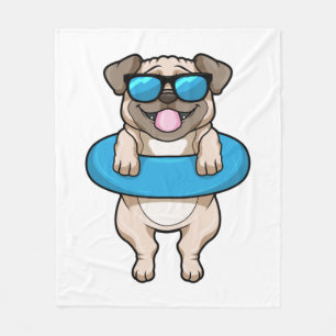 Dog at Swimming with Swim ring Fleece Blanket