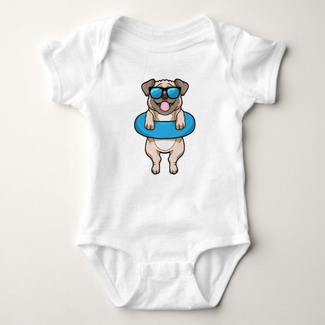 Dog at Swimming with Swim ring & Sunglasses Baby Bodysuit (Front)
