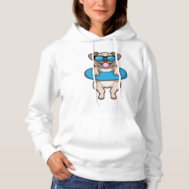 Dog at Swimming with Swim ring & Sunglasses Hoodie (Front)