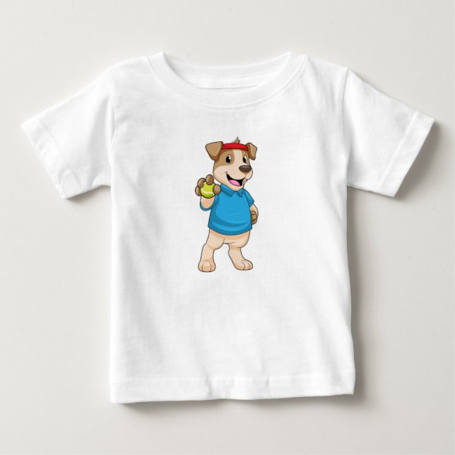 Dog at Tennis with Tennis ball Baby T-Shirt (Front)