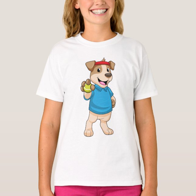 Dog at Tennis with Tennis ball T-Shirt (Front)