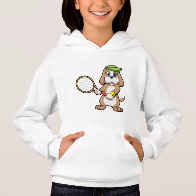 Dog at Tennis with Tennis racket & Cap (Front)