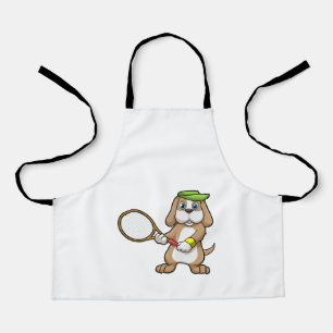 Dog at Tennis with Tennis racket & Cap Apron