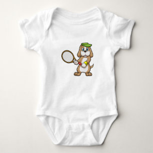 Dog at Tennis with Tennis racket & Cap Baby Bodysuit