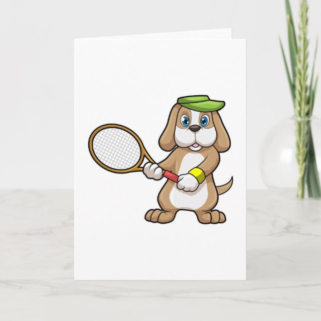 Dog at Tennis with Tennis racket & Cap Card (Front)