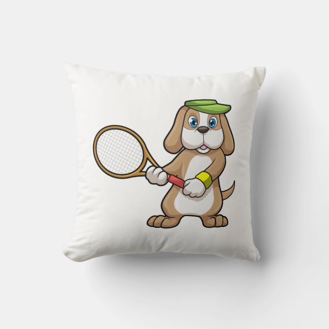 Dog at Tennis with Tennis racket & Cap Cushion (Front)