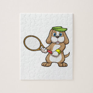 Dog at Tennis with Tennis racket & Cap Jigsaw Puzzle