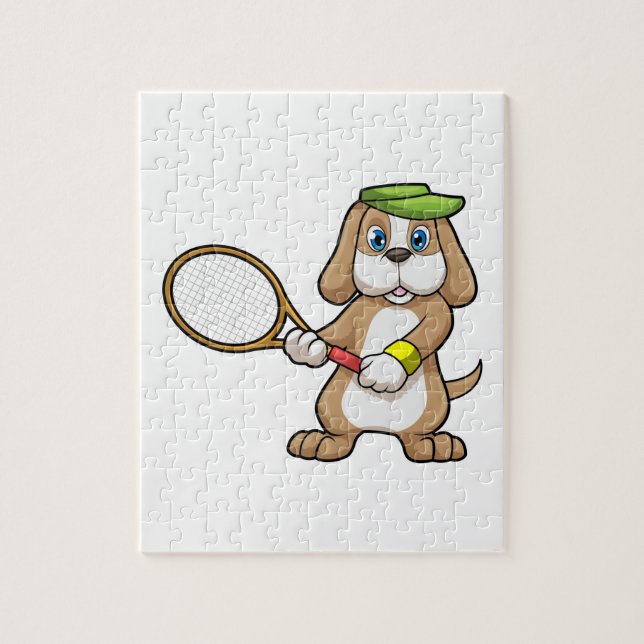 Dog at Tennis with Tennis racket & Cap Jigsaw Puzzle (Vertical)