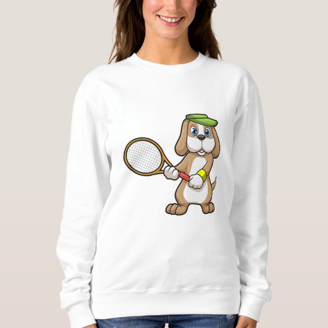 Dog at Tennis with Tennis racket & Cap Sweatshirt (Front)