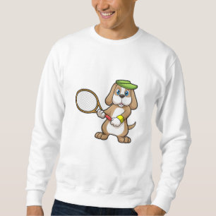 Dog at Tennis with Tennis racket & Cap Sweatshirt