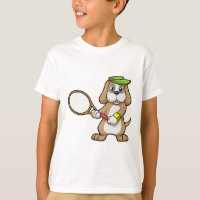 Dog at Tennis with Tennis racket & Cap