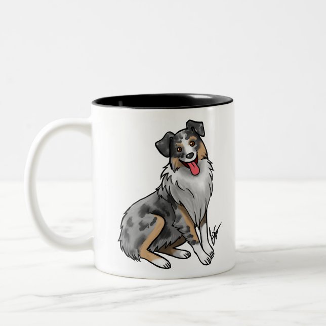 Dog - Australian Shepherd - Blue Merle Two-Tone Coffee Mug (Left)