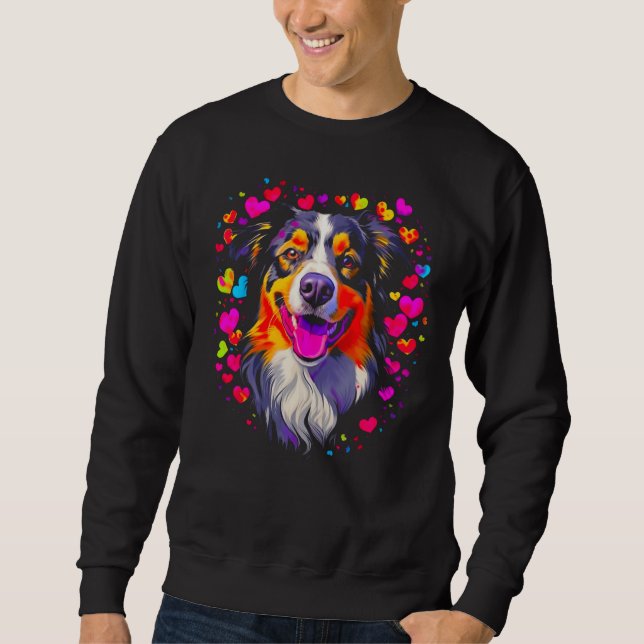 Dog Australian Shepherd Pink Red Hearts Sweatshirt (Front)