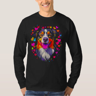 Dog Australian Shepherd Pink Red Hearts T-Shirt