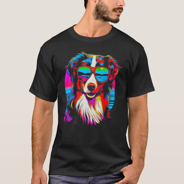 Dog Australian Shepherd Sunglasses T-Shirt (Front)