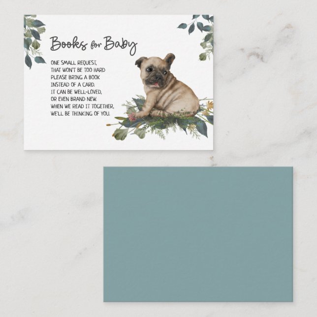 Dog Baby Shower Cute Pug Puppy Book Request Enclosure Card (Front/Back)