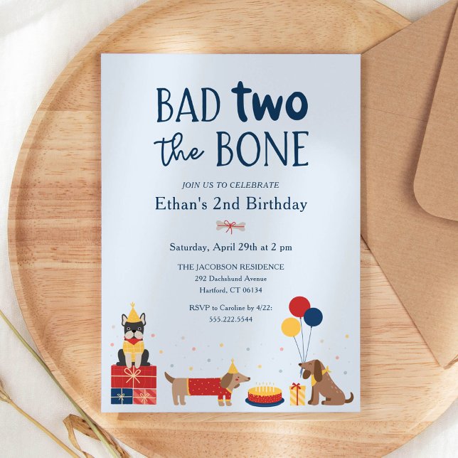 Dog Bad Two The Bone 2nd Birthday Party Invitation (Creator Uploaded)