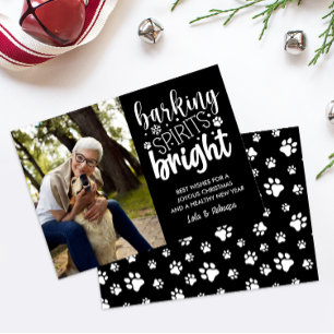 DOG BARKING SPIRIT BRIGHT PAWS BLACK CHRISTMAS  HOLIDAY CARD