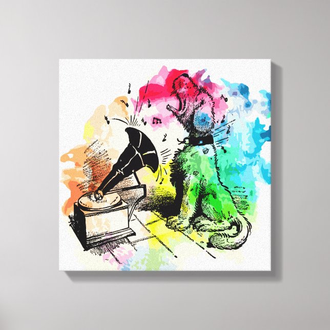 Dog barking to music canvas print (Front)