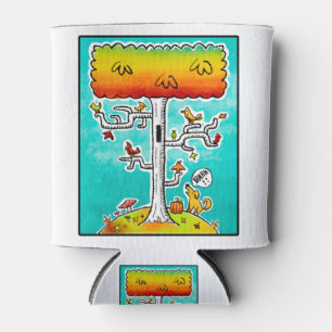 Dog Barking up Autumn Birch Tree with Birds Can Cooler