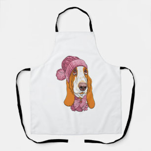dog Basset Hound breed in knitted hat Apron