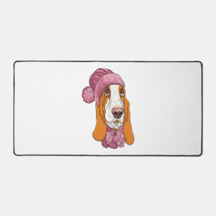 dog Basset Hound breed in knitted hat Desk Mat