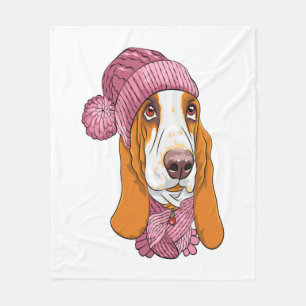 dog Basset Hound breed in knitted hat Fleece Blanket