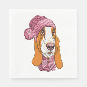 dog Basset Hound breed in knitted hat Napkin