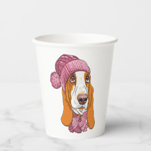dog Basset Hound breed in knitted hat Paper Cups