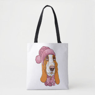 dog Basset Hound breed in knitted hat Tote Bag