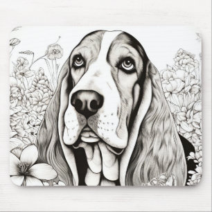 Dog Basset hound Peaceful Nature Prairie Sketch Mouse Pad