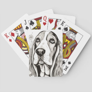 Dog Basset hound Peaceful Nature Prairie Sketch Playing Cards