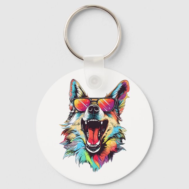 dog beach summer dog chilling   1 key ring (Front)