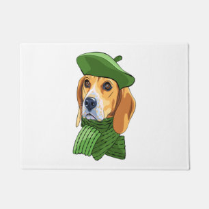 Dog Beagle in green French beret  Doormat