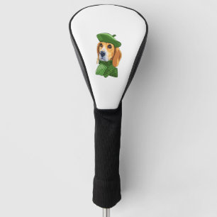 Dog Beagle in green French beret Golf Head Cover