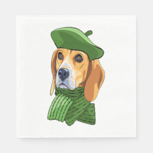 Dog Beagle in green French beret Napkin