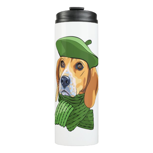 Dog Beagle in green French beret  Thermal Tumbler (Front)